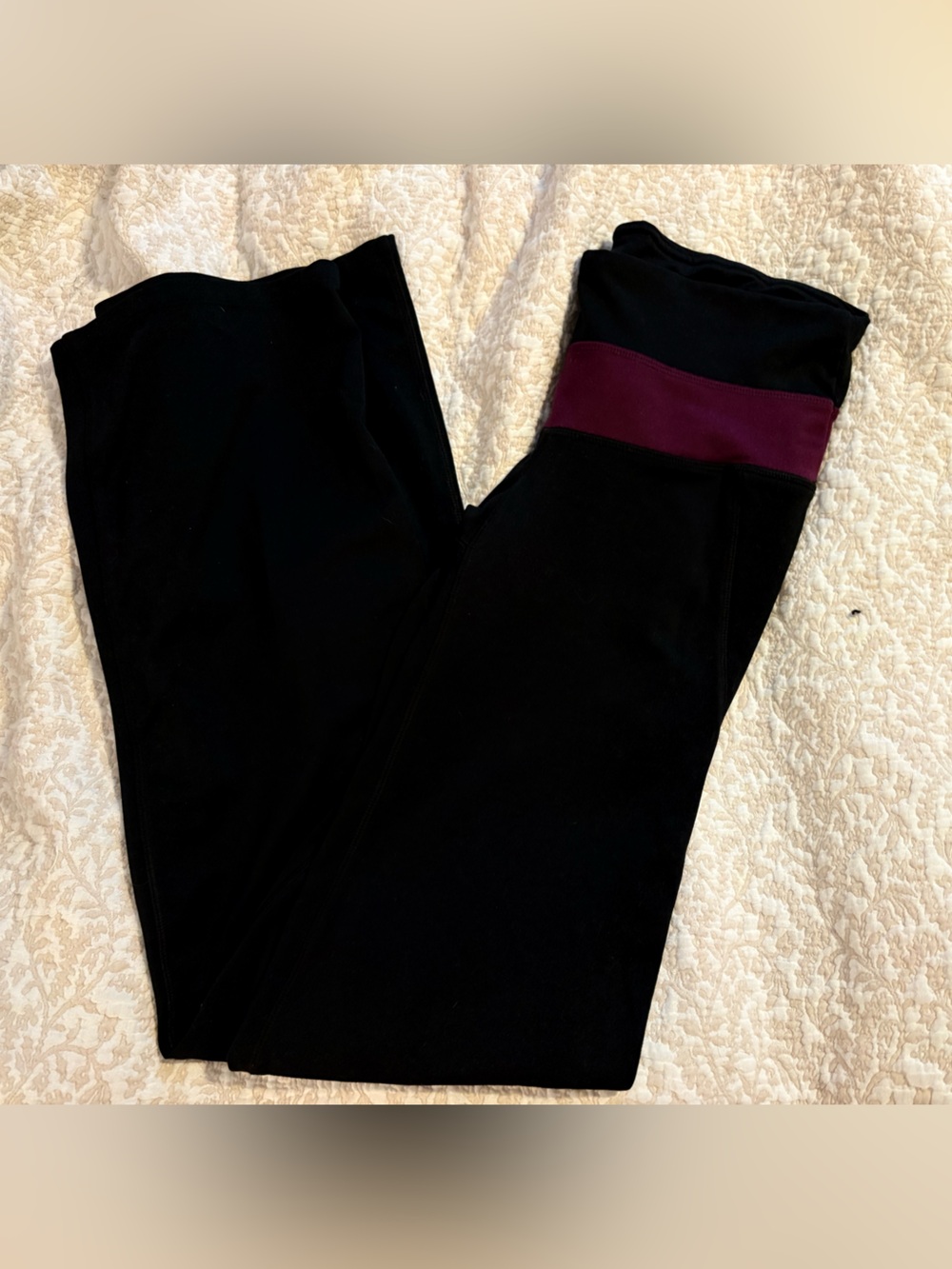 Women’s Champion Black Leggings with Burgundy Accent